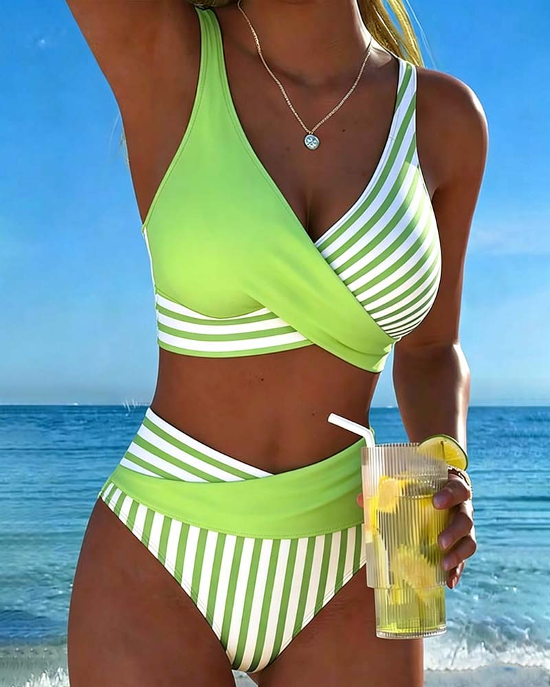 Bikini Cruzado Rayado Impreso