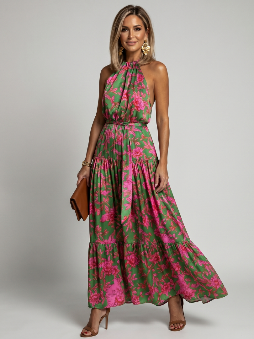 Rowen | Vestido midi halter drapeado
