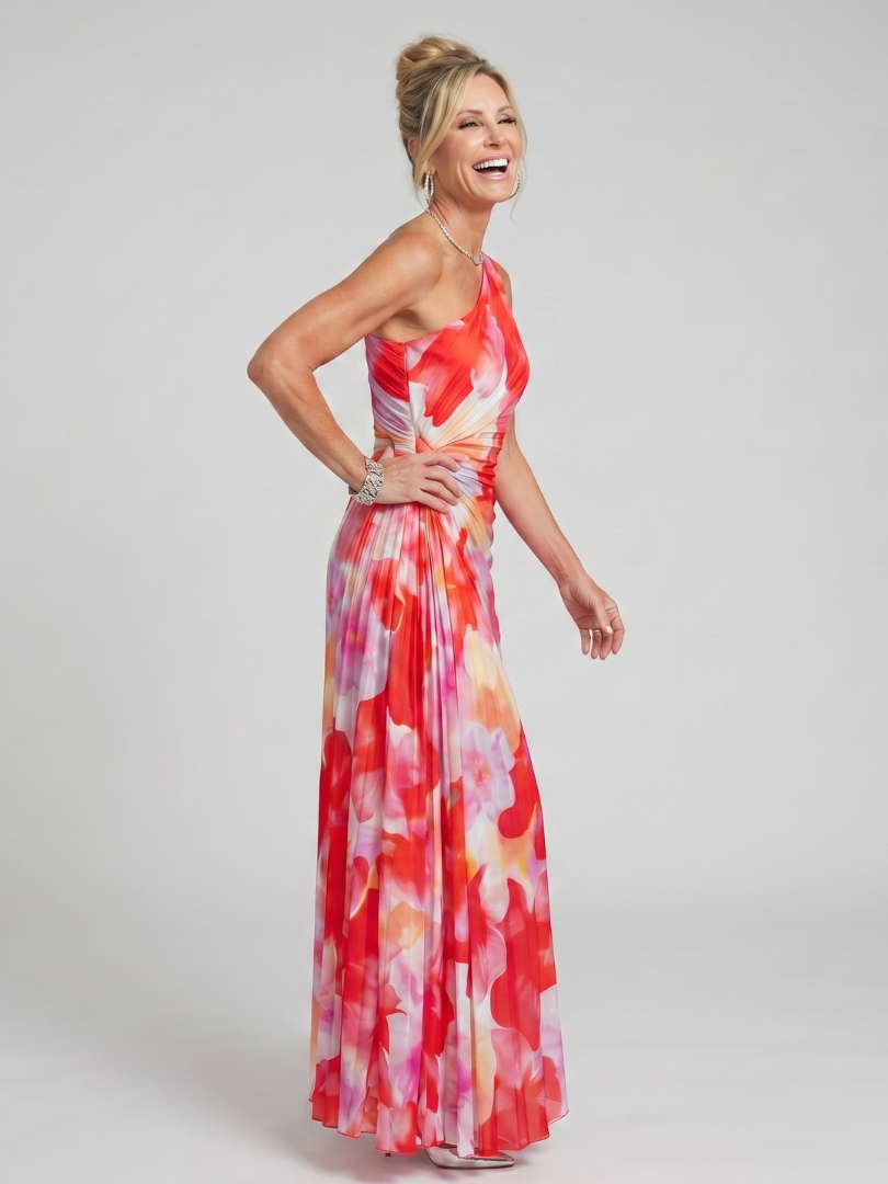 Taya | Vestido midi de un hombro con corpiño plisado