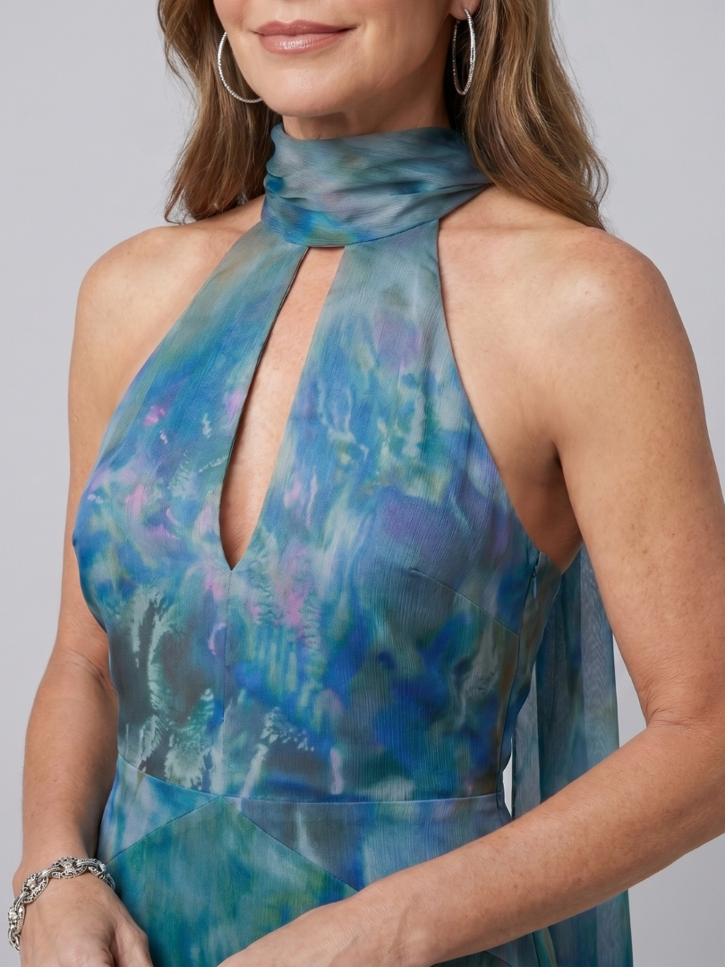 Juniper | Vestido maxi halter sin mangas con escote ojo de cerradura