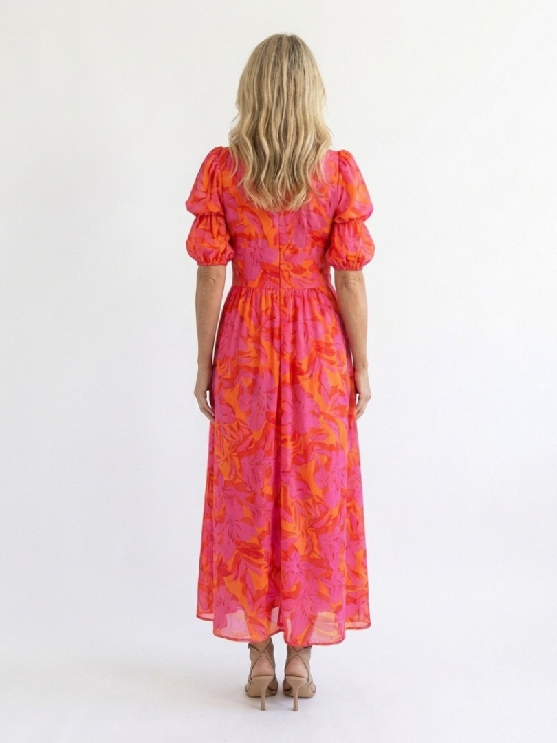 Willow | Vestido Midi de Manga Abullonada con Escote en V Floral