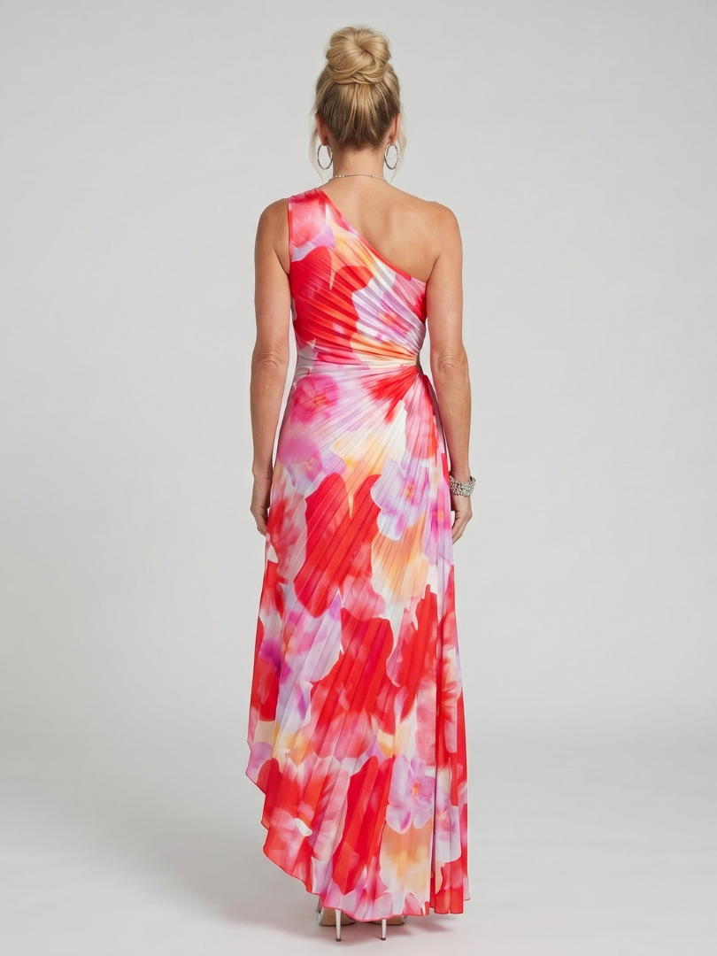 Taya | Vestido midi de un hombro con corpiño plisado