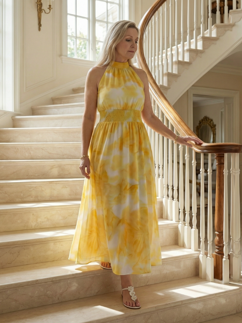Sylin | Vestido midi halter con frunce en la cintura