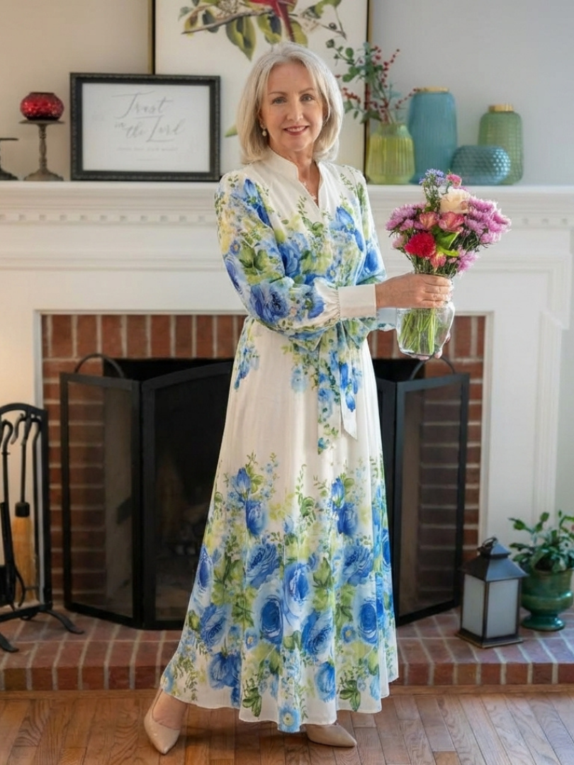Harper | Vestido Maxi Floral de Manga Larga con Botones