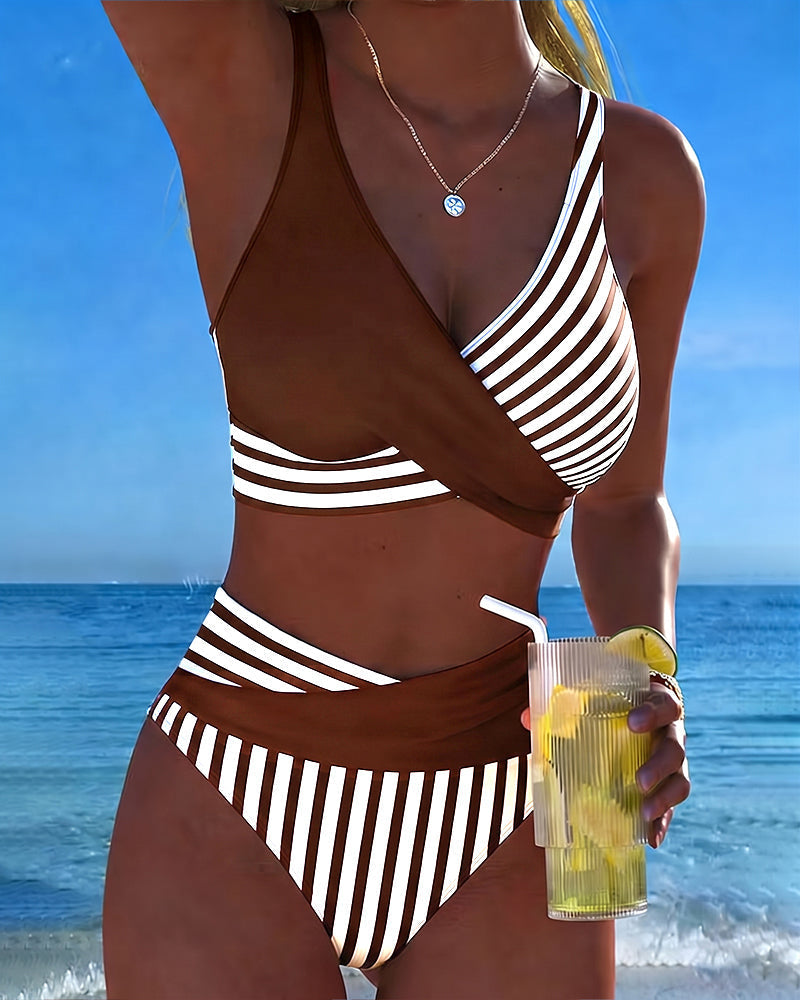 Bikini Cruzado Rayado Impreso