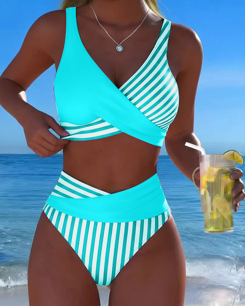 Bikini Cruzado Rayado Impreso