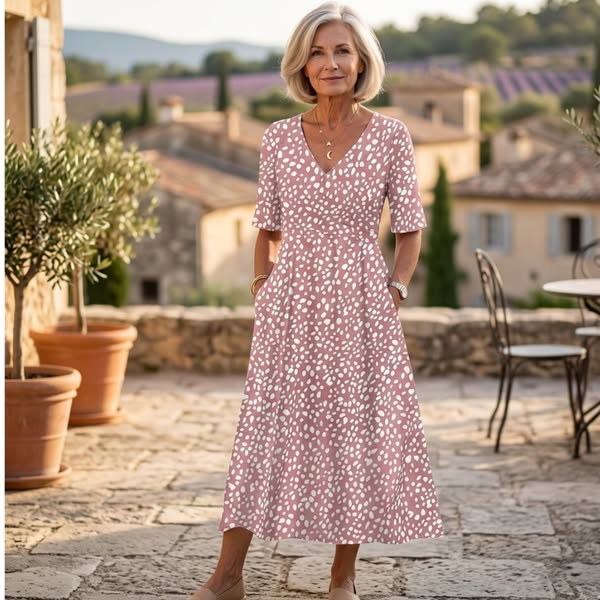 Flor | vestido midi de lunares, elegante y que favorece la barriga