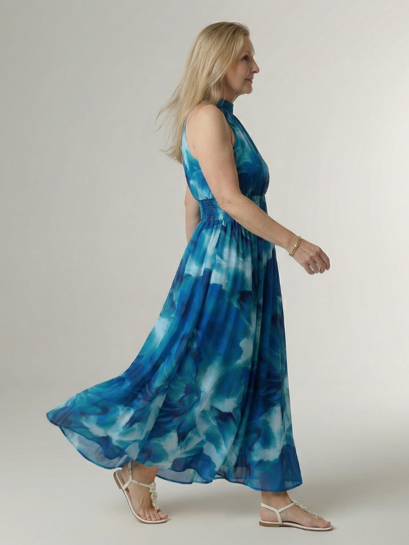 Sylin | Vestido midi halter con frunce en la cintura