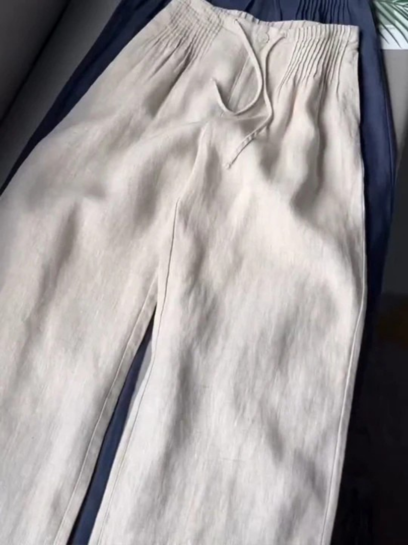 Camille | Pantalones de pierna ancha en mezcla de algodón y lino