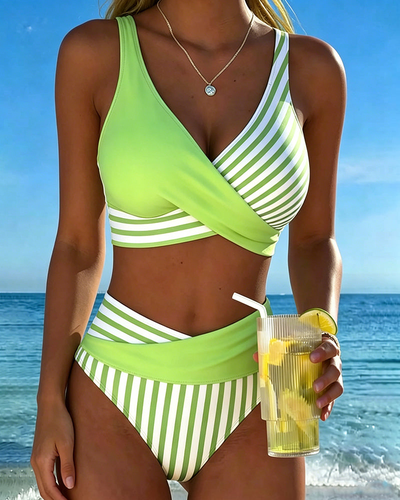 Bikini Cruzado Rayado Impreso