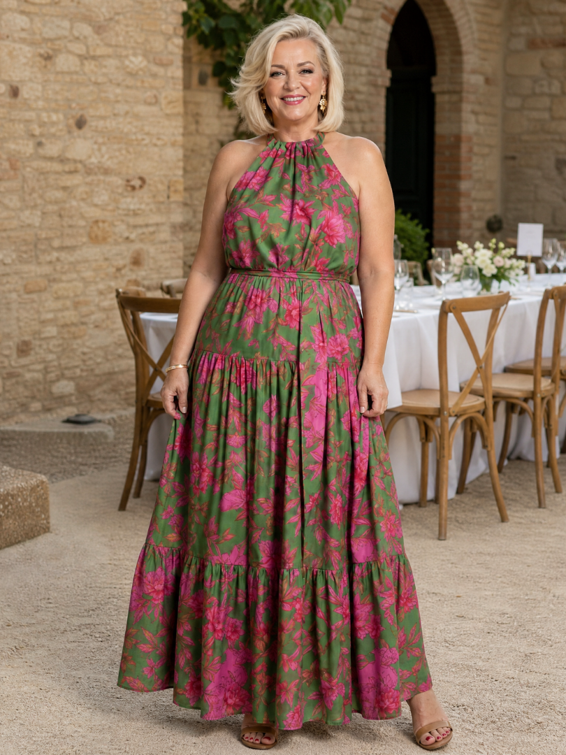 Rowen | Vestido midi halter drapeado