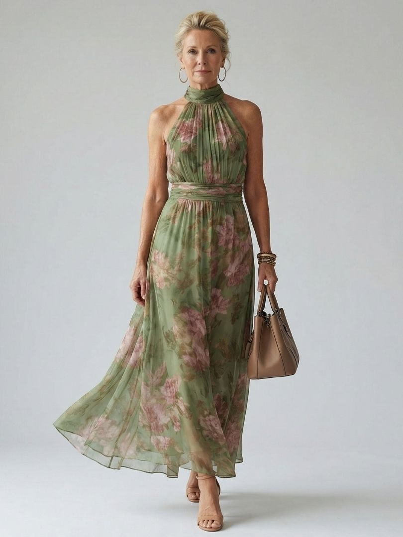 Mirelle | Vestido midi halter fruncido