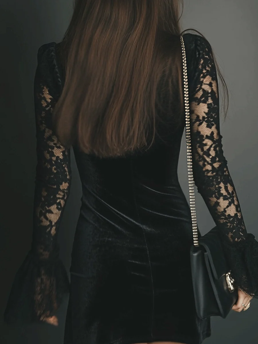 Luna™ | Minivestido de terciopelo y encaje