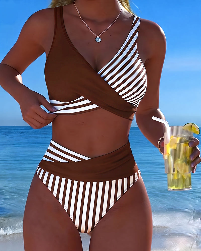 Bikini Cruzado Rayado Impreso