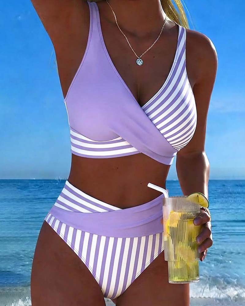 Bikini Cruzado Rayado Impreso