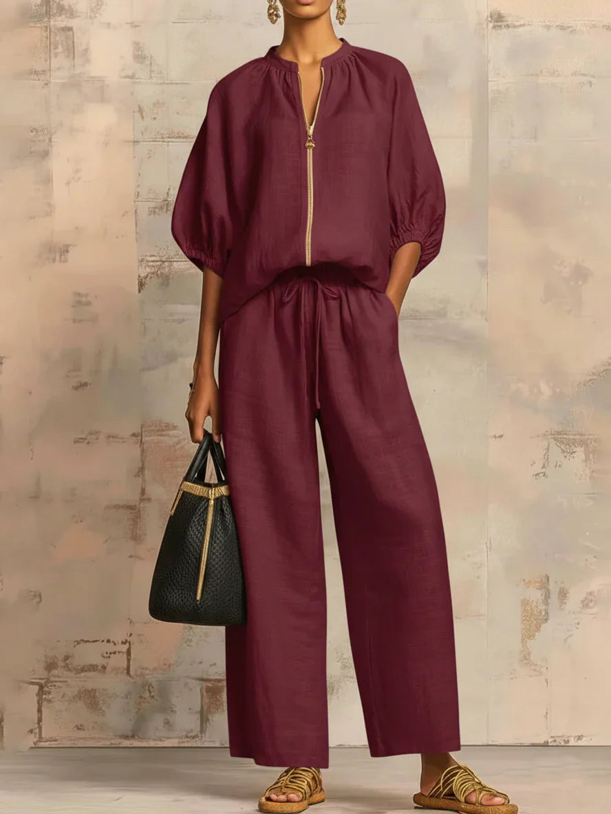 Alba | Conjunto de dos piezas: camisa relajada y pantalón ancho