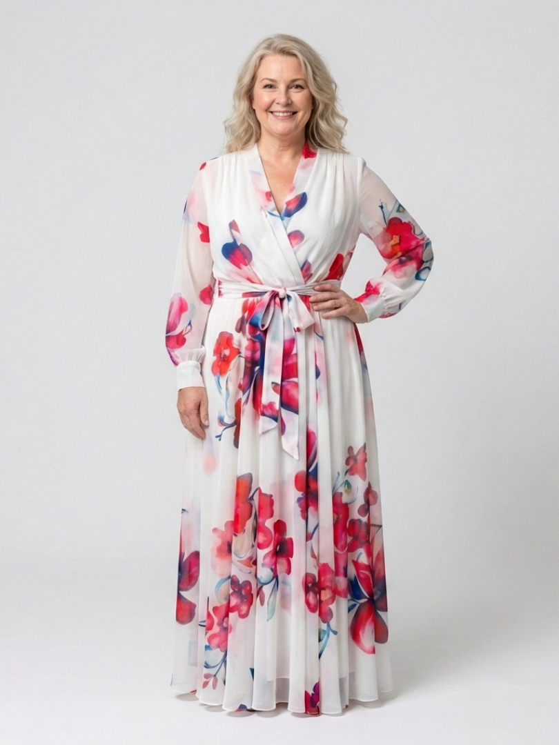 Lillian | Vestido Maxi Envoltura Floral de Manga Larga