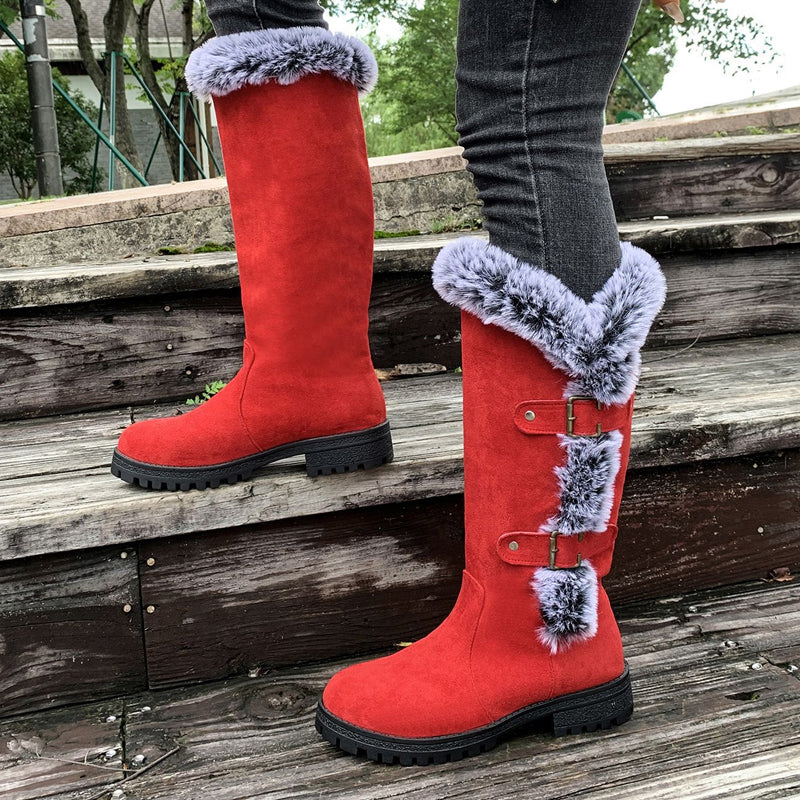 Botas de nieve de peluche grueso hasta la media pierna para mujer