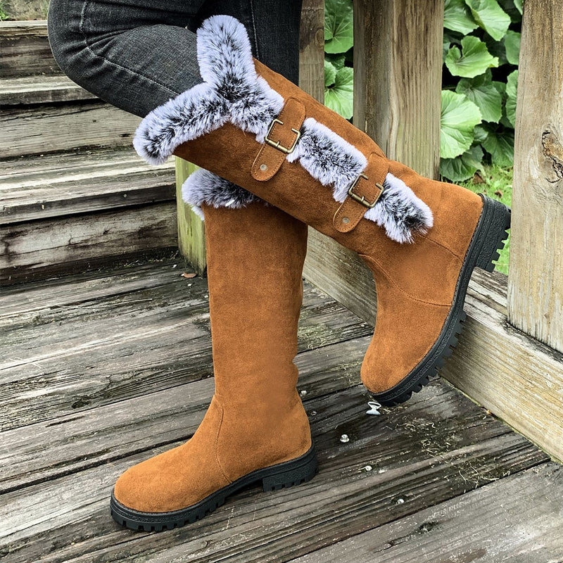 Botas de nieve de peluche grueso hasta la media pierna para mujer
