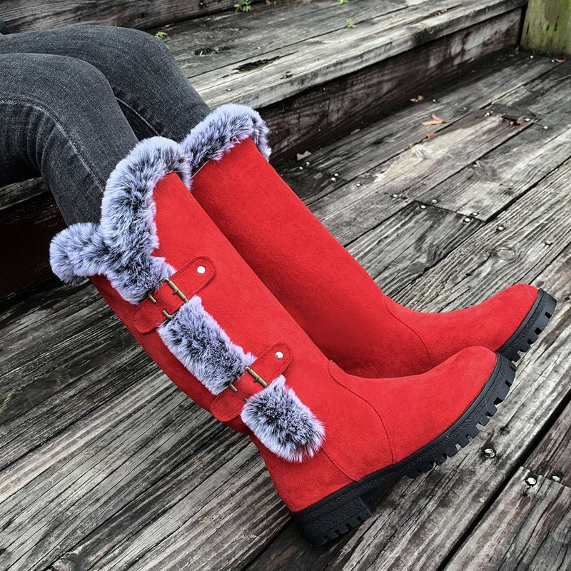 Botas de nieve de peluche grueso hasta la media pierna para mujer