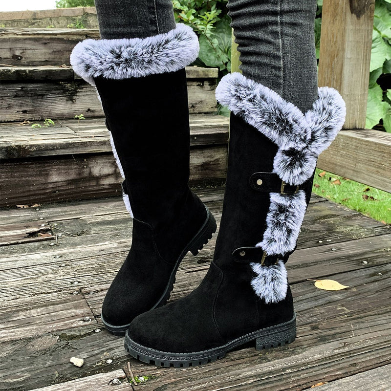 Botas de nieve de peluche grueso hasta la media pierna para mujer