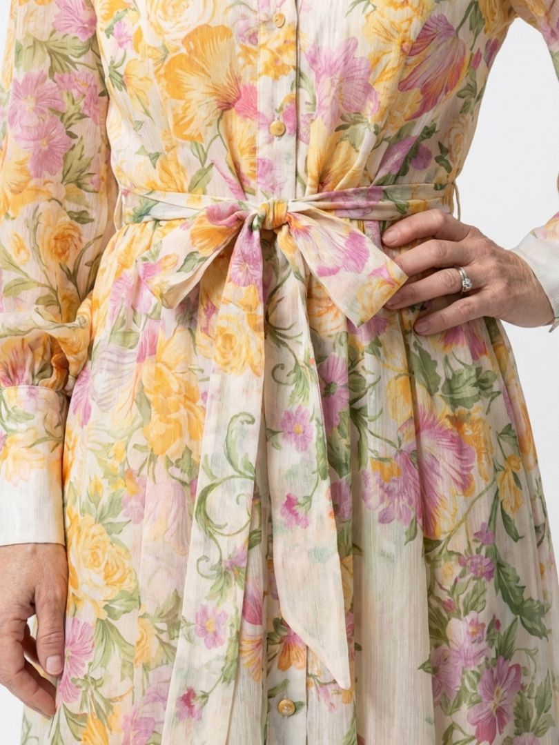 Cressida | Vestido Maxi Floral Transparente de Manga Larga